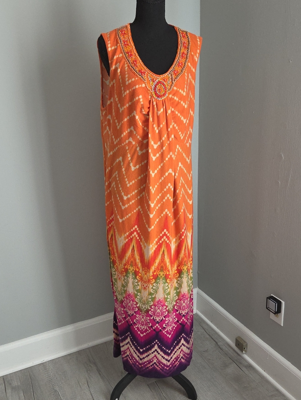 Just My Size Orange Ombre Maxi Dress with Beaded Scoop Neck 2X